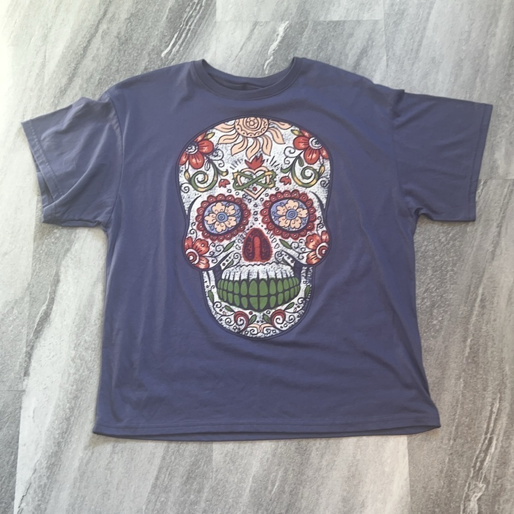 Oversized Sugar Skull short sleeved t-shirt small purple blue dia de los muertos - Picture 4 of 7